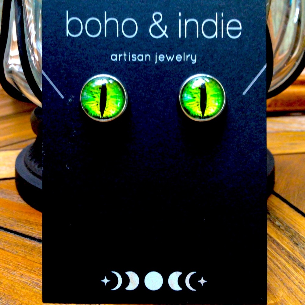 COPY - boho & indie yellow cat/dragon eye earrings